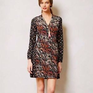 Anthropologie Kachel Dark Floral 100% Silk Dress